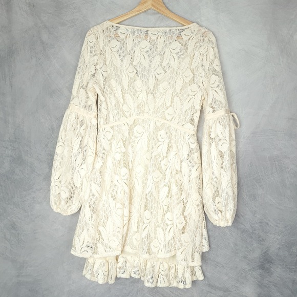Free People Dress Womens 0 Lace Boho Peasant Long Sleeve Mini Ruffle - Picture 11 of 16